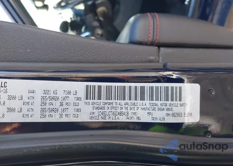 2016 Dodge Durango R/T z USA, uszkodzony, nr VIN 1C4SDJCT0GC485418